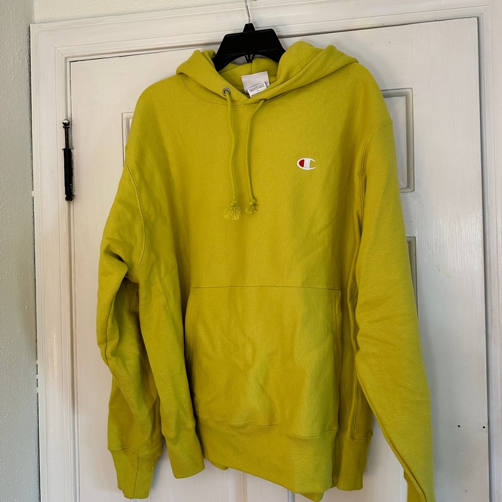 authentic champion chartreause yellow green hoodie size Large